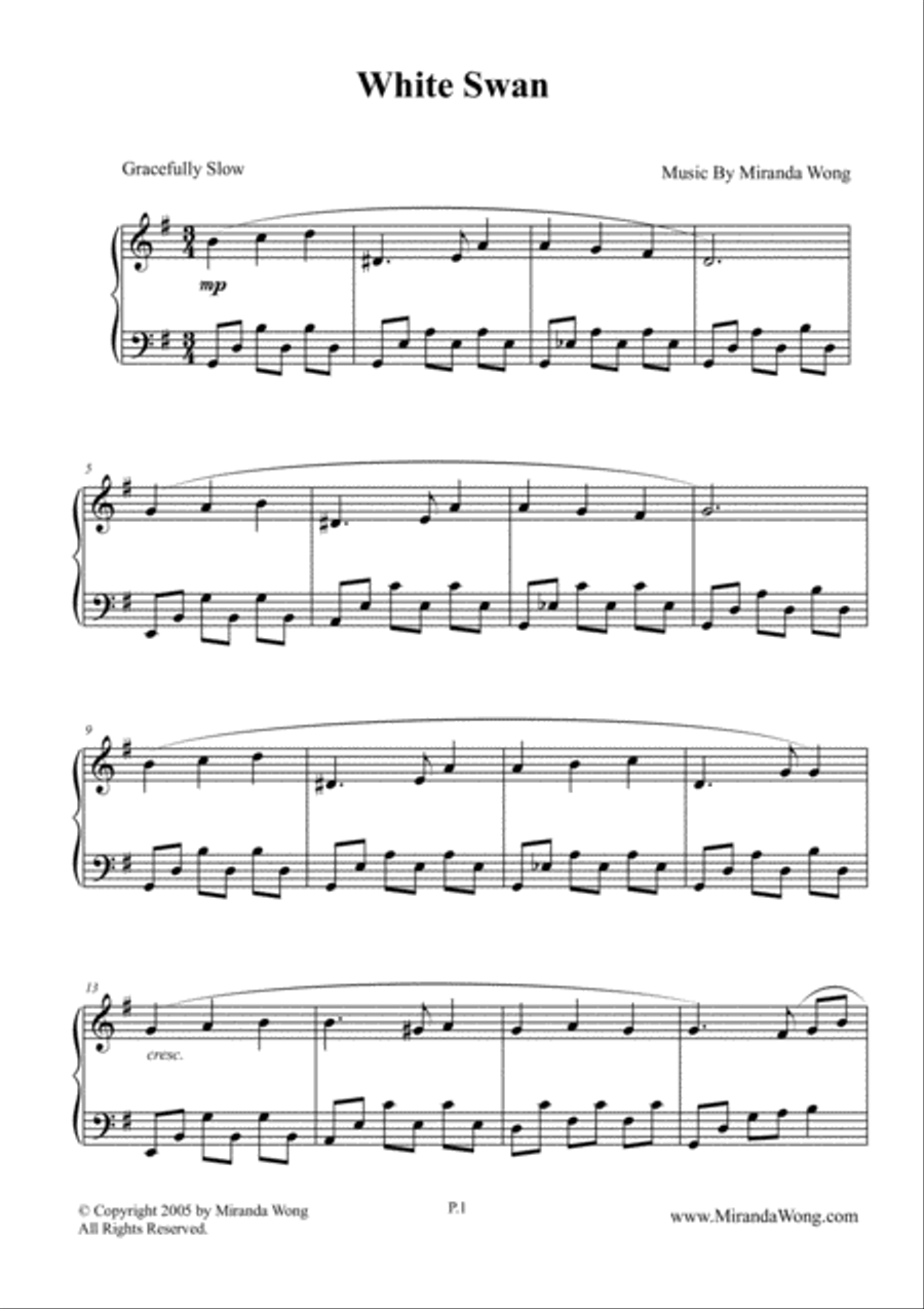 White Swan Classical Piano Music By Miranda Wong By Miranda Wong Piano Method Easy Piano Digital Sheet Music Sheet Music Plus