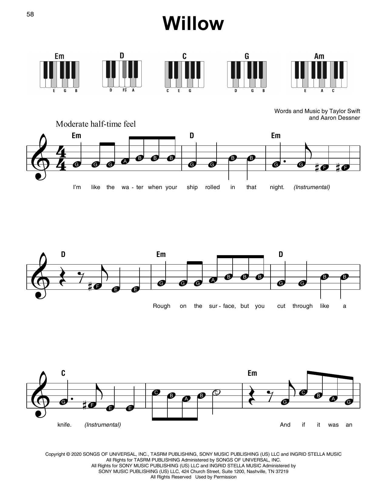 Willow By Taylor Swift Sheet Music For Super Easy Piano At Sheet Music Direct Willow By Taylor Swift Sheet Music For Super Easy Piano At Sheet Music Direct