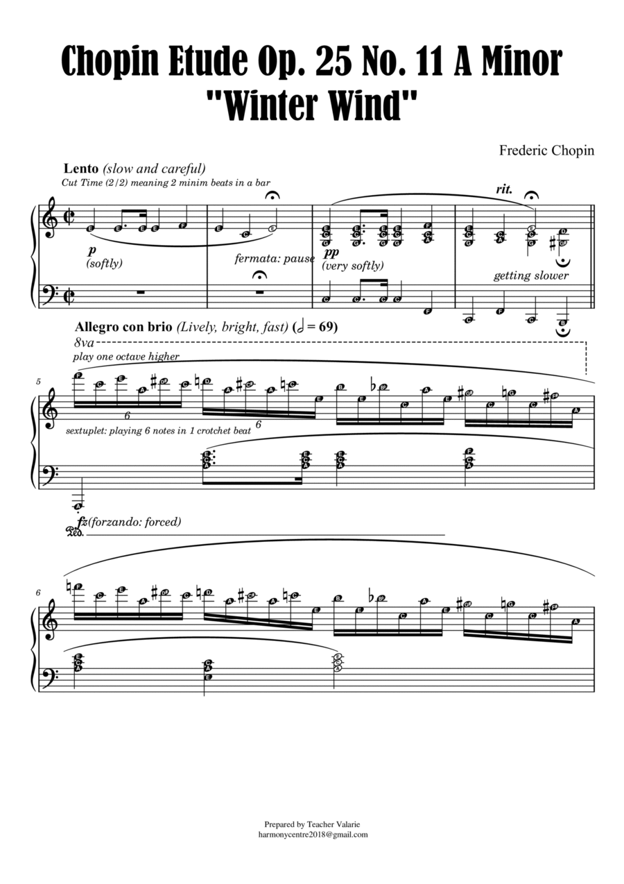Winter Wind By Chopin Etude Op 25 No 11 In A Minor By Frederic Chopin Piano Method Piano Solo Digital Sheet Music Sheet Music Plus