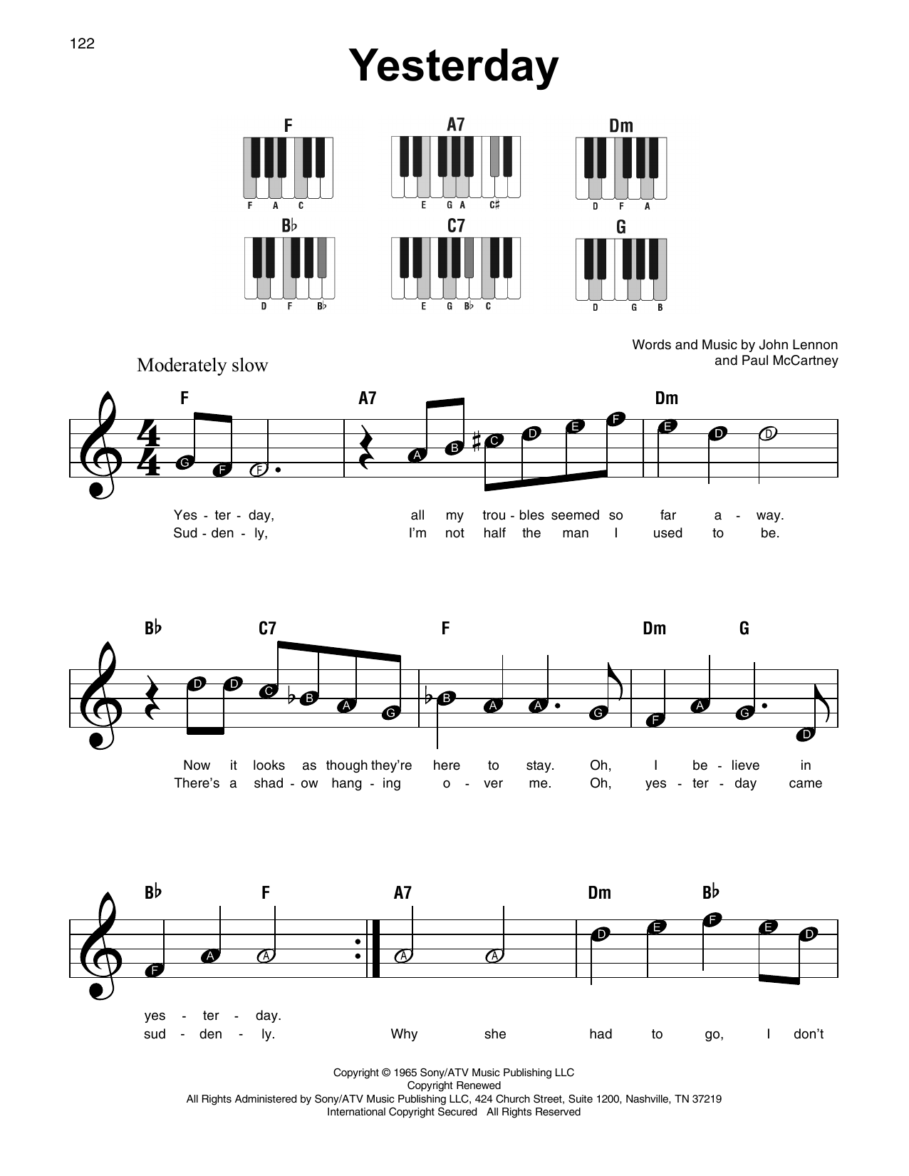 Yesterday By The Beatles Sheet Music For Super Easy Piano At Sheet Music Direct