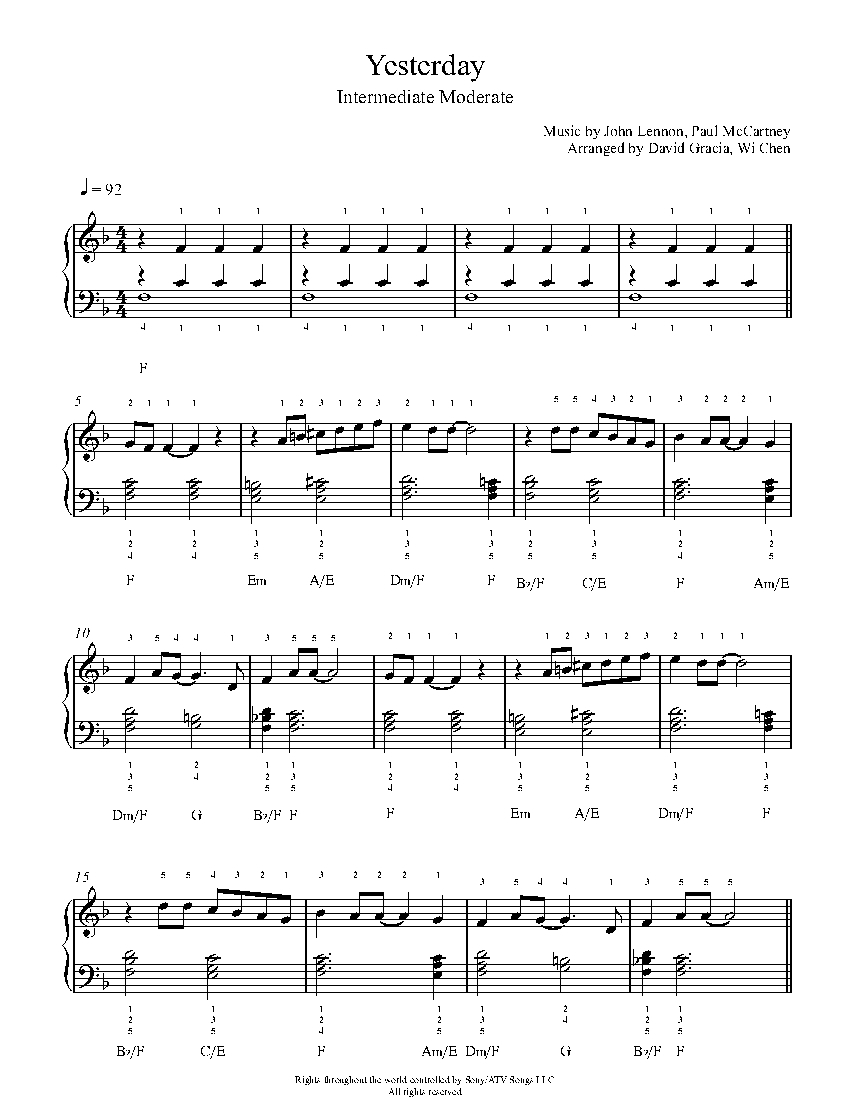 Yesterday By The Beatles Sheet Music Lesson Intermediate Level