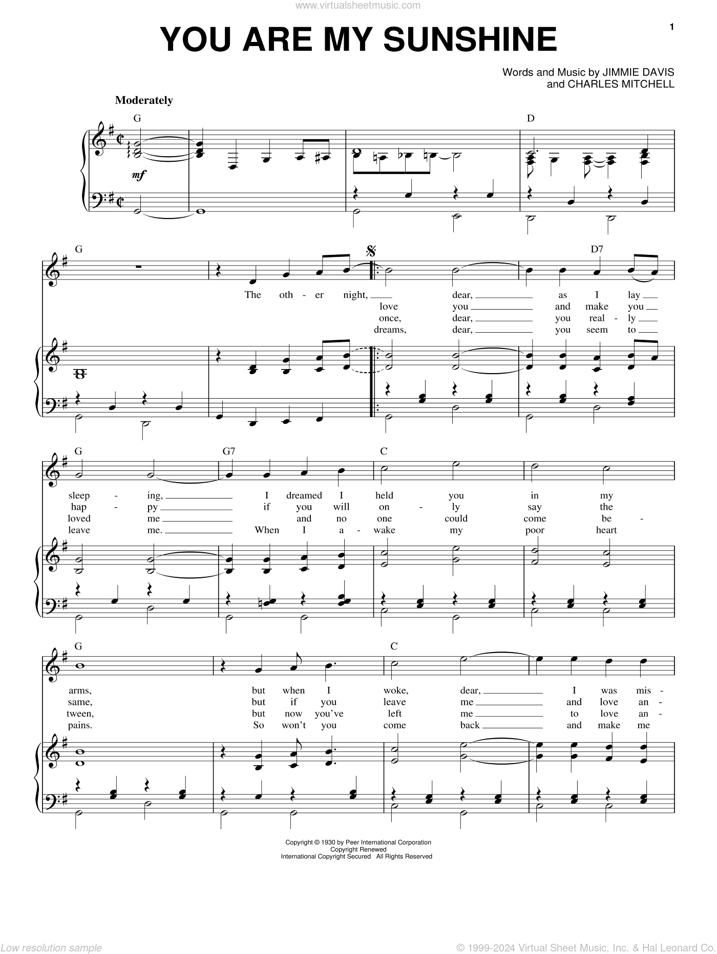 You Are My Sunshine Sheet Music For Voice And Piano PDF 