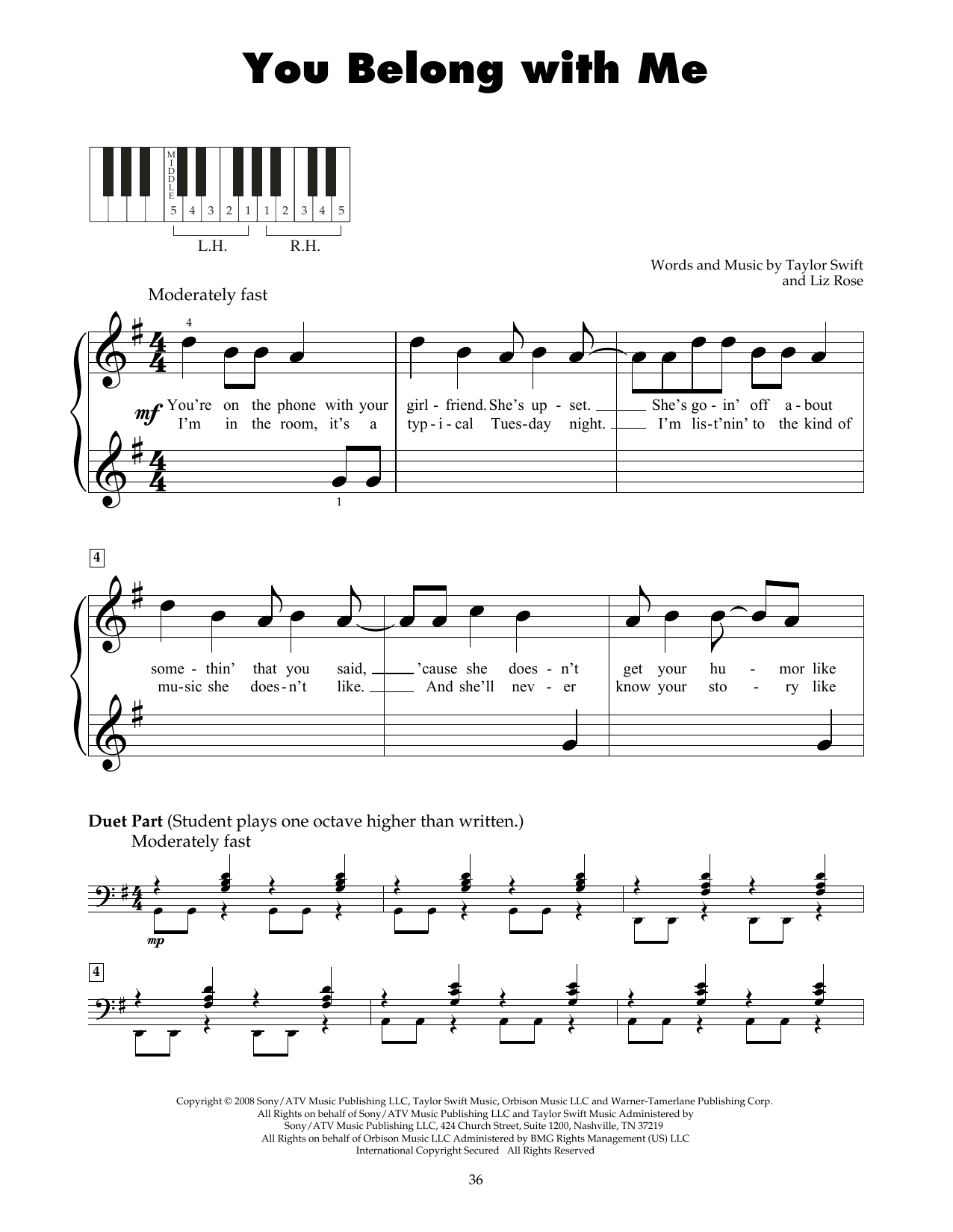 You Belong With Me By Taylor Swift Sheet Music For 5 Finger Piano At Sheet Music Direct