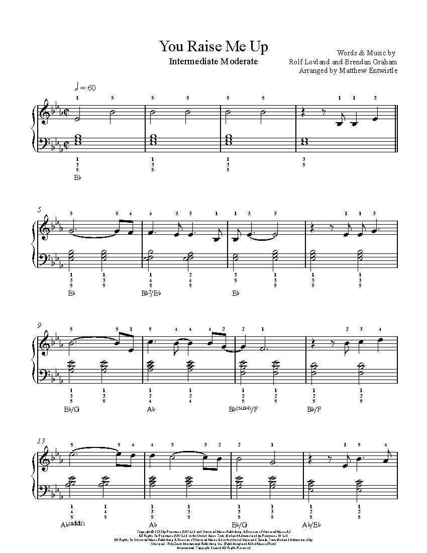 You Raise Me Up By Josh Groban Sheet Music Lesson Intermediate Level