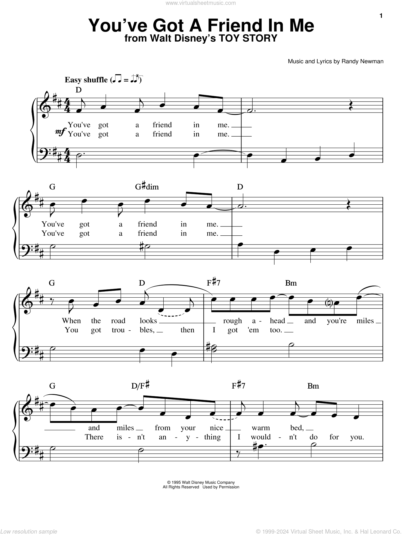 You ve Got A Friend In Me from Toy Story Sheet Music easy For Piano Solo