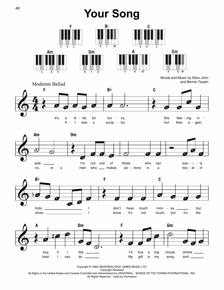 Your Song By Elton John Sheet Music For Super Easy Piano At Sheet Music Direct